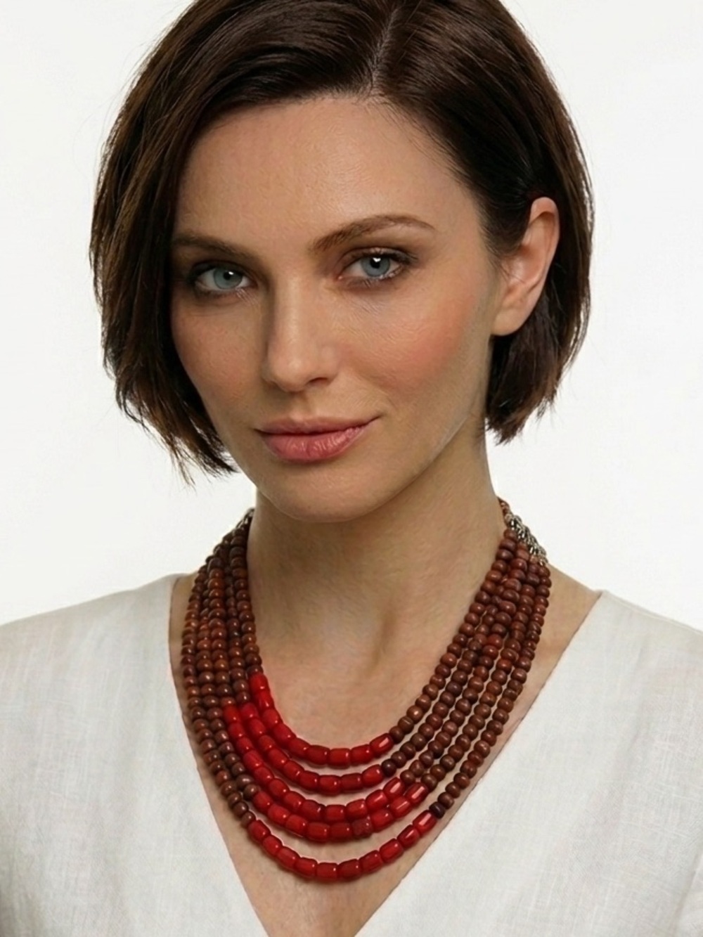 Beaded Red and Brown Multi Strand Necklace